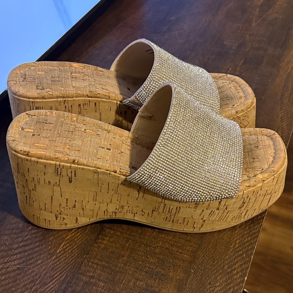 Madden Girl Silver and Tan Platform Sandals
